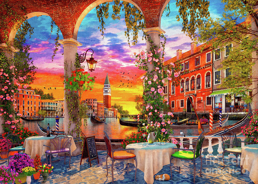 Venice Restaurant Digital Art by MGL Meiklejohn Graphics Licensing