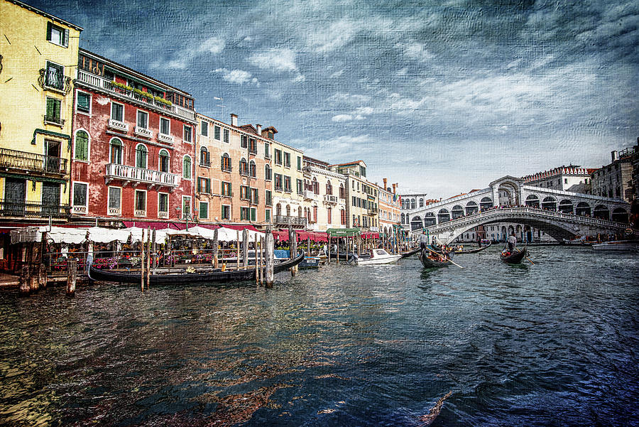 Venice-Rialto Bridge at the Grand Canal Photograph by Judy Wolinsky
