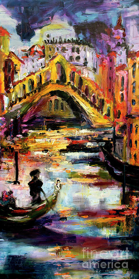 Venice Rialto Bridge Gondolier Oil Painting  Painting by Ginette Callaway
