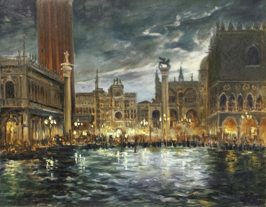 Venice San Marco at night Painting by Irek Szelag