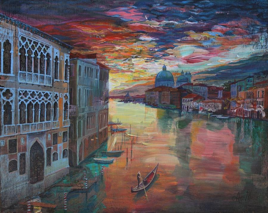 Venice Sunset Flare Painting by Alina Malykhina