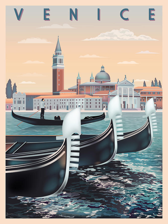 Venice Travel Poster Illustrator Art Digital Art by Tommy - Pixels