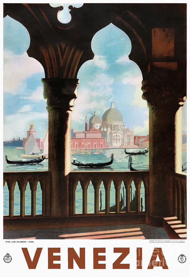 Venice Venezia Enit Italy Vintage Travel Poster Restored Drawing