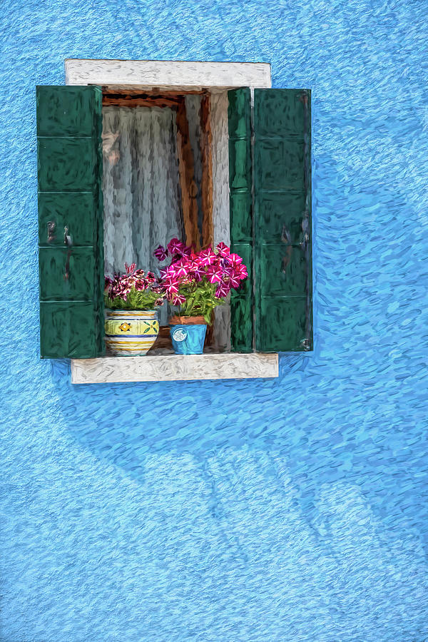 Venice Window against a Blue Plaster Wall Photograph by David Letts