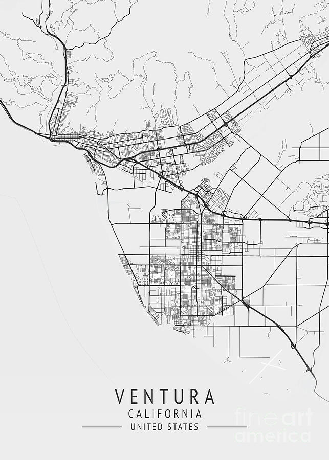 Ventura California Us Gray City Map Digital Art By Tien Stencil Fine Art America 7641