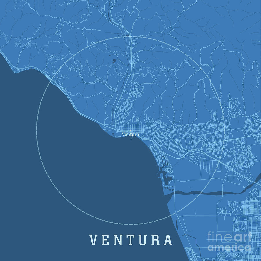 Ventura CA City Vector Road Map Blue Text Digital Art by Frank Ramspott