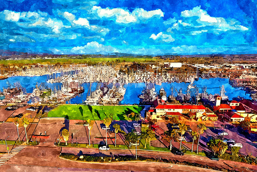 Ventura Harbor - watercolor painting Digital Art by Nicko Prints