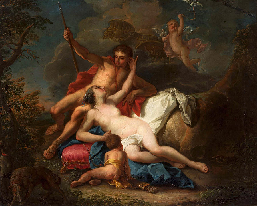 Venus And Adonis Painting - Venus and Adonis by Circle of Louis de Silvestre