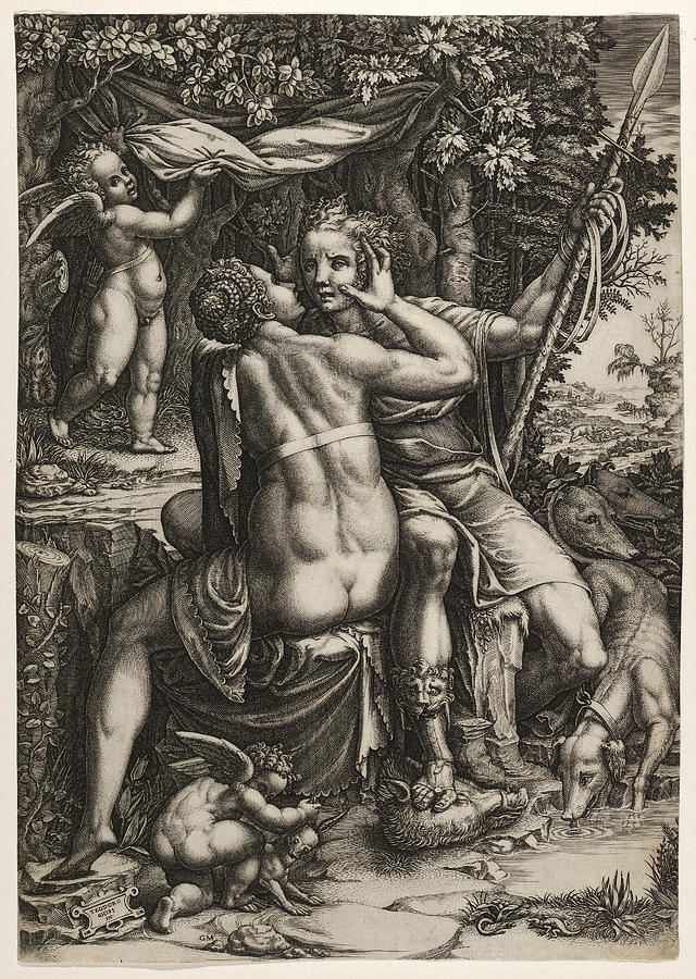 Venus and Adonis Drawing by Giorgio Ghisi