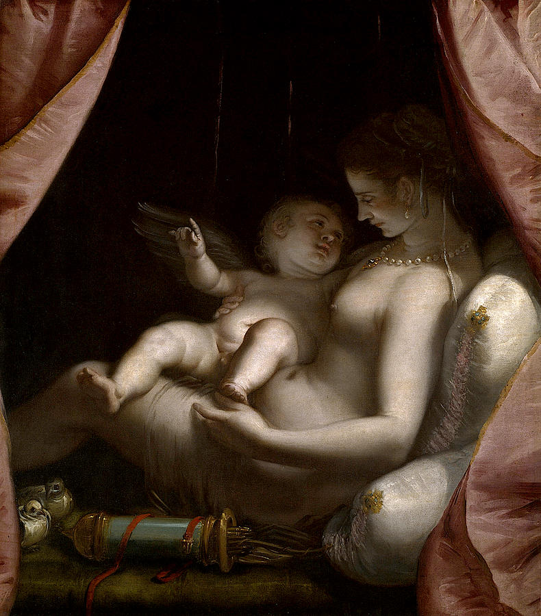 Venus and Cupid Painting by Luca Cambiaso aka Lucchetto da Genova