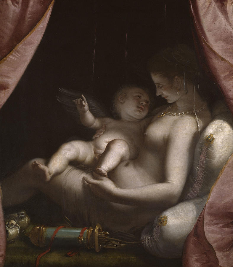 Venus and Cupid Painting by Luca Cambiaso