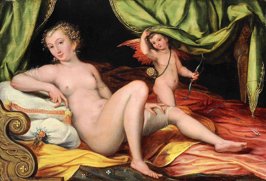  Venus and Cupid Painting by School of Fontainebleau