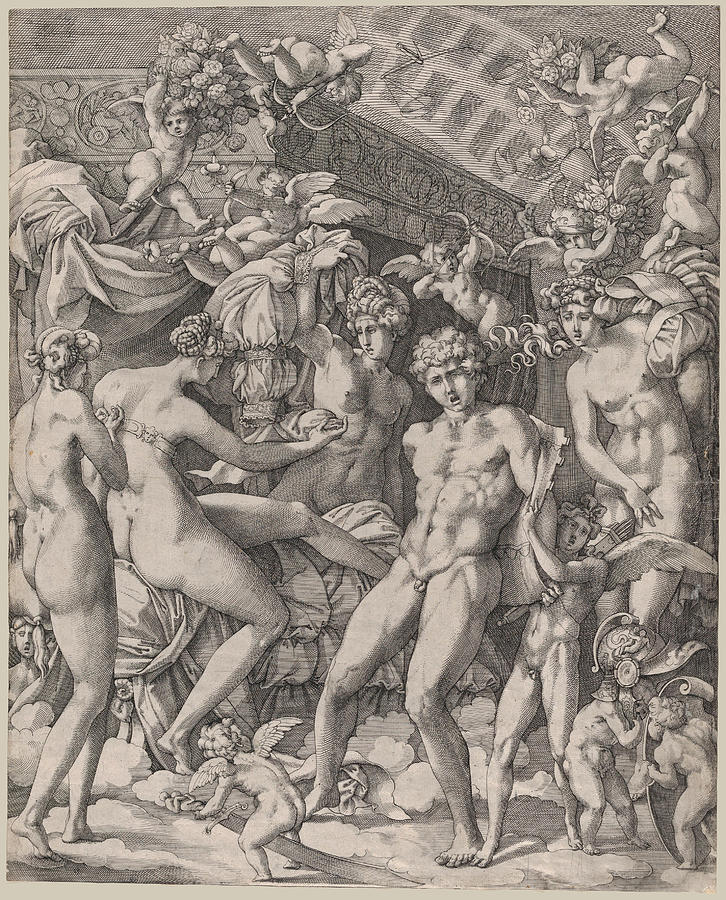 Greek Mythology Drawing - Venus and Mars with Cupid and the Three Graces by Master HCB