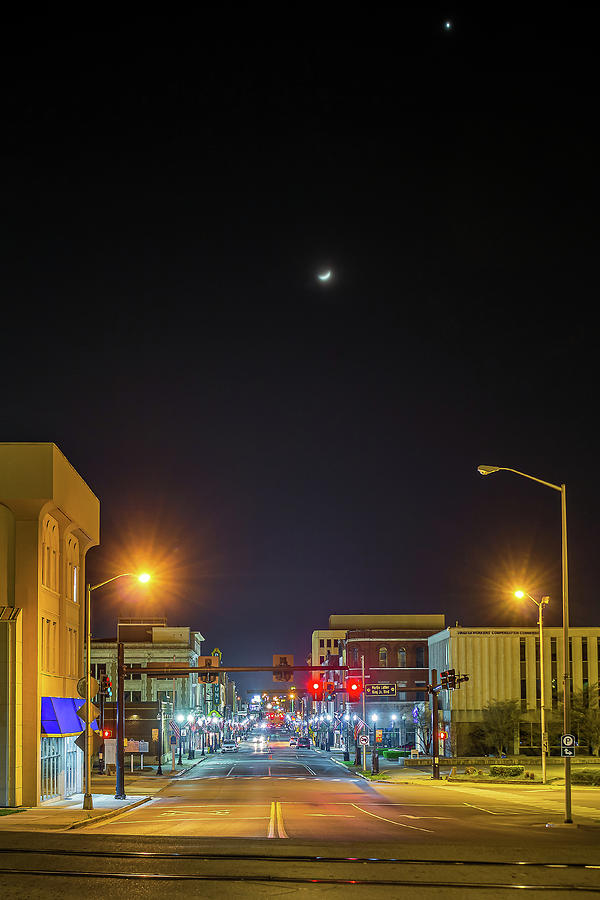 Venus And The Moon Over State Street Photograph