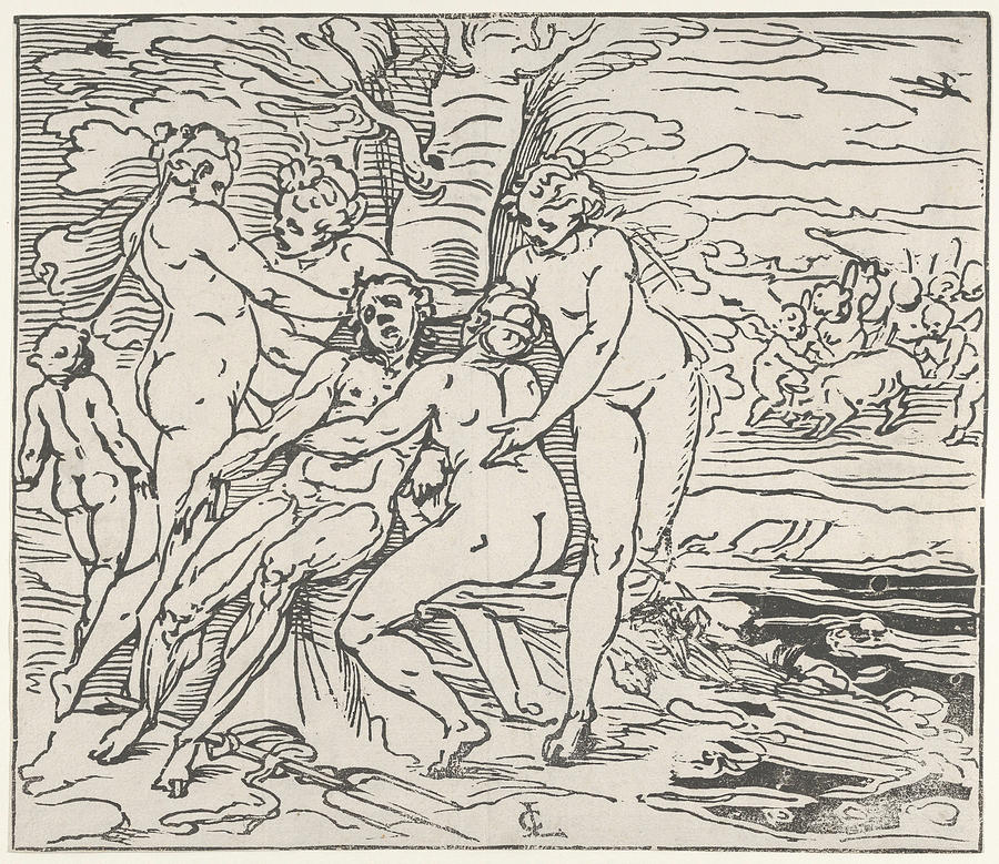 Venus and the Nymphs Lamenting the Death of Adonis Drawing by Luca Cambiaso
