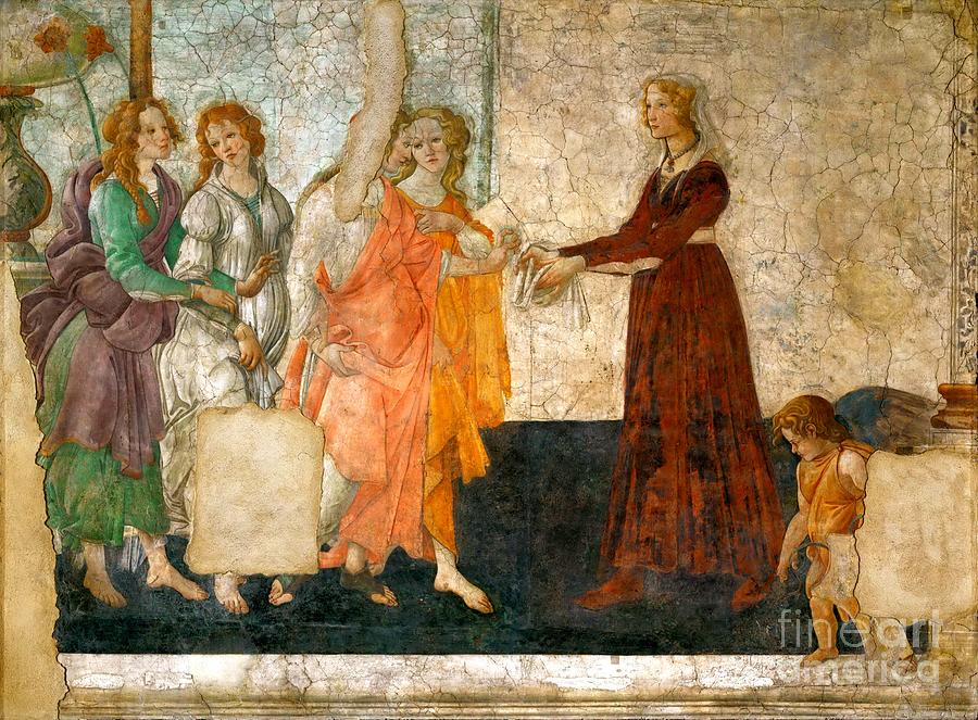 Venus and the Three Graces Presenting Gifts to a Young Woman Painting by Sandro Botticelli