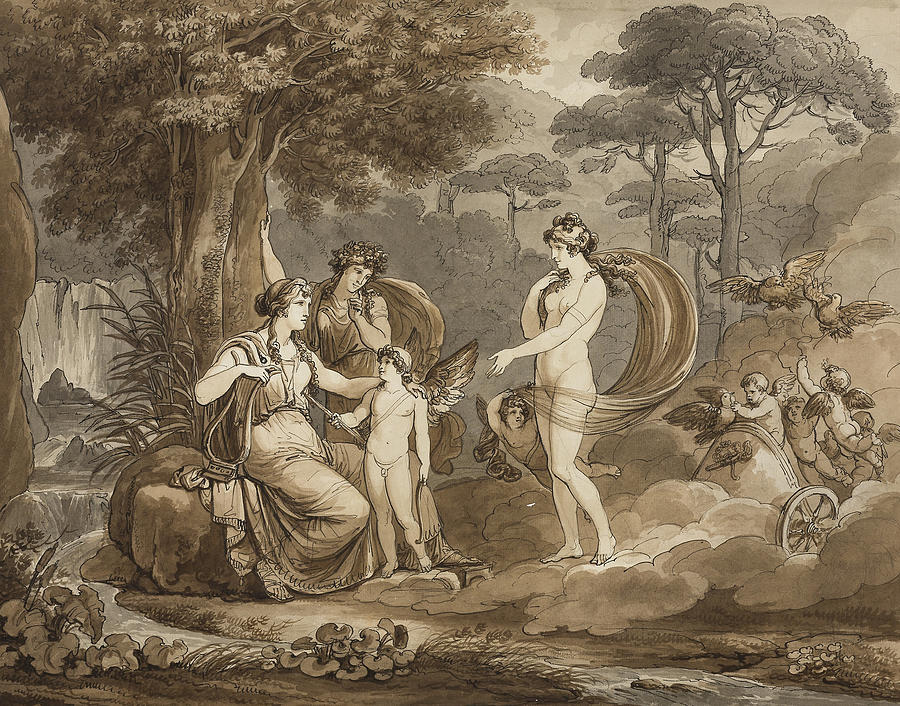 Venus Presents Cupid to Calypso Drawing by Bartolomeo Pinelli