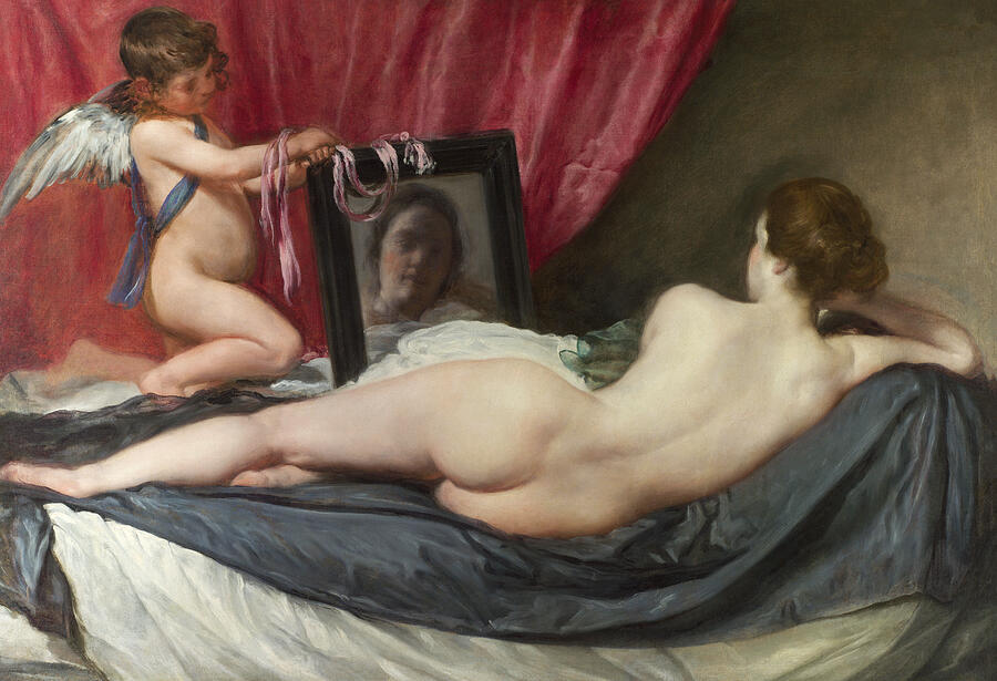 Venus with Cherub and Mirror Painting - Venus with a Mirror by The Luxury Art Collection