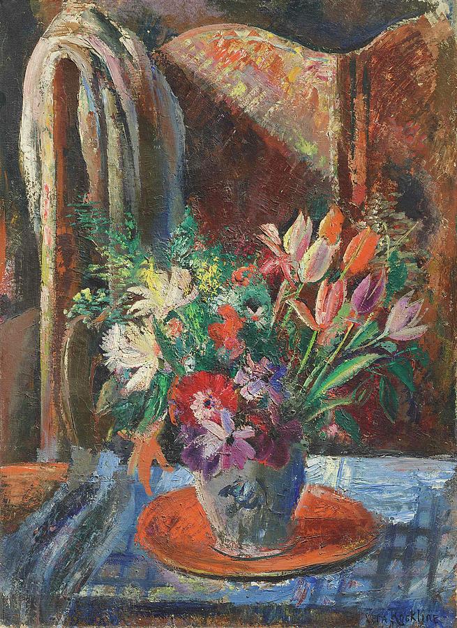 Vera Rockline 1896 1934 Still Life With Bouquet And Screen Painting