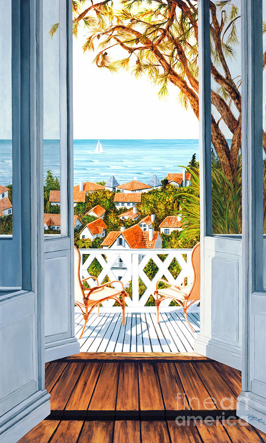 Boat Painting - VERANDA VIEW print -taller-view by Mary Grden