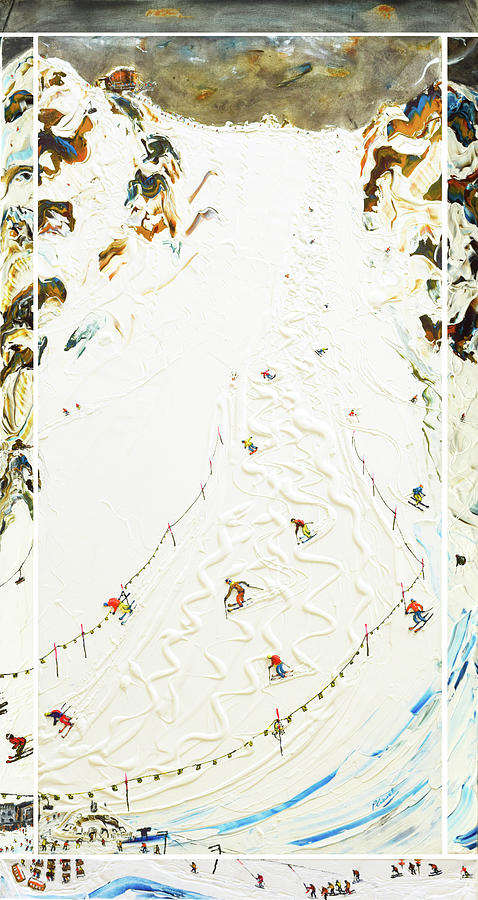Verbier Mt Fort Ski Poster - The Full Version Painting by Pete Caswell
