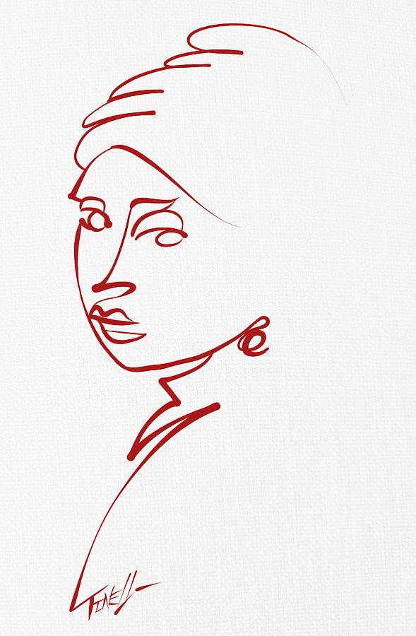 Single line Vermeer study Girl with a Pearl Earring Painting by Mark Tonelli