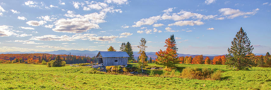 Vermont AM Foster Covered Bridge Panorama  Photograph by Juergen Roth