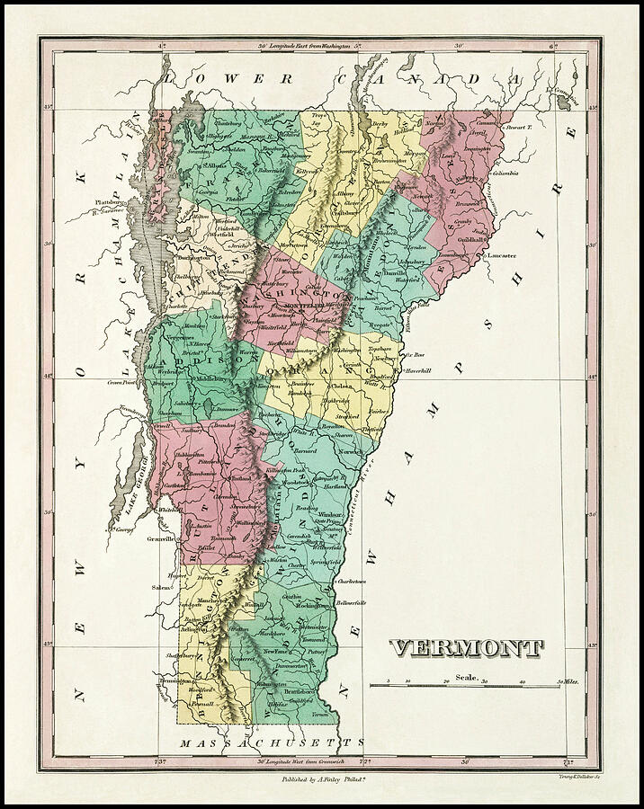 Vermont Antique Vintage Map 1827 Photograph by Carol Japp - Fine Art ...