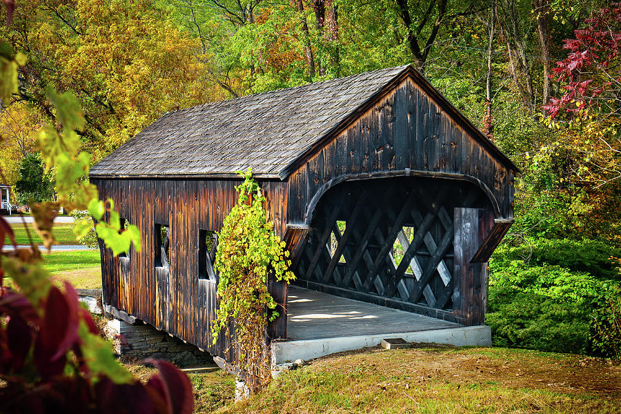 Vermont Autumn at Baltimore Covered Bridge Photograph by Ron Long Ltd Photography