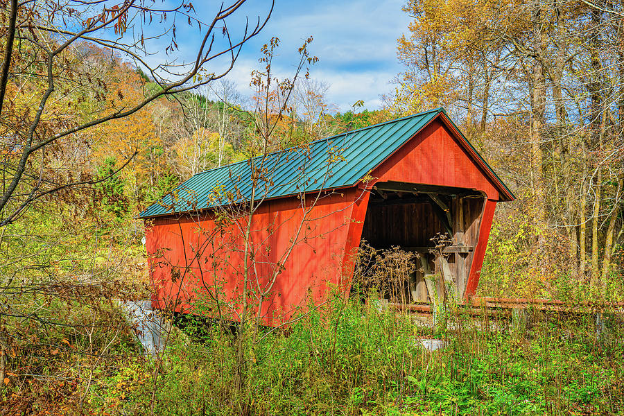 Vermont Autumn at Braley Covered Bridge Photograph by Ron Long Ltd Photography