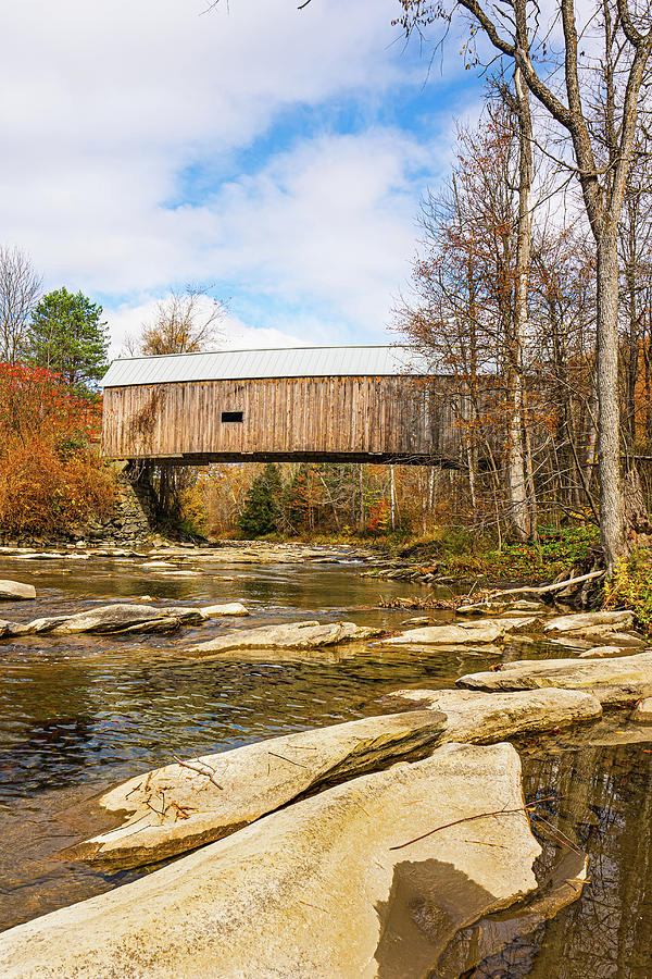 Vermont Autumn at Flint Covered Bridge Photograph by Ron Long Ltd Photography