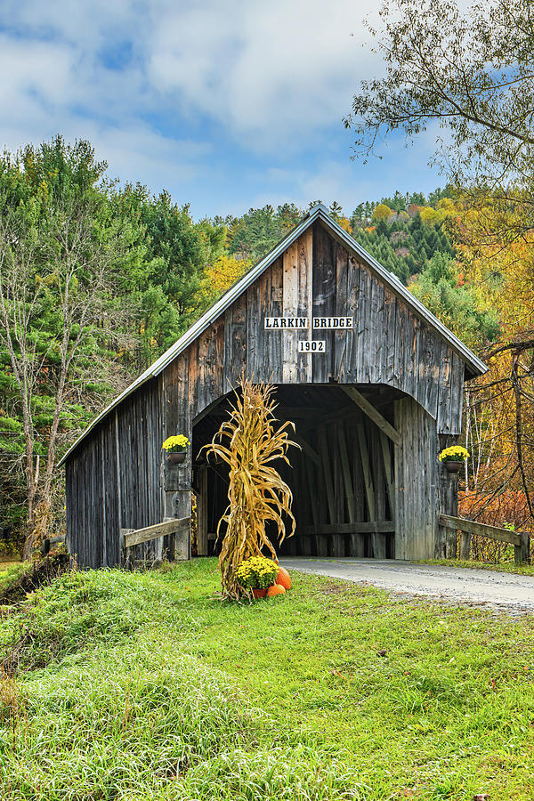 Vermont Autumn at Larkin Covered Bridge Photograph by Ron Long Ltd Photography