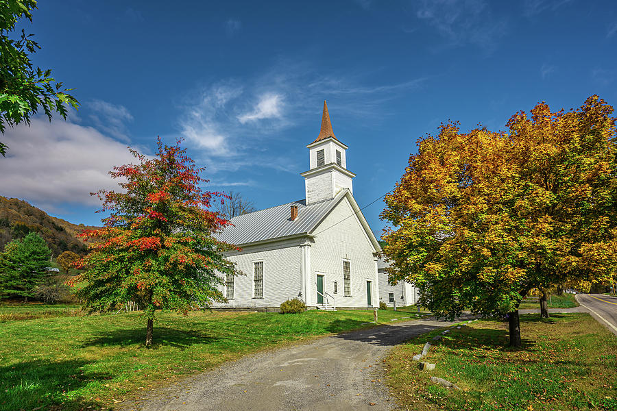 Vermont Autumn at North Tunbridge Church Photograph by Ron Long Ltd Photography