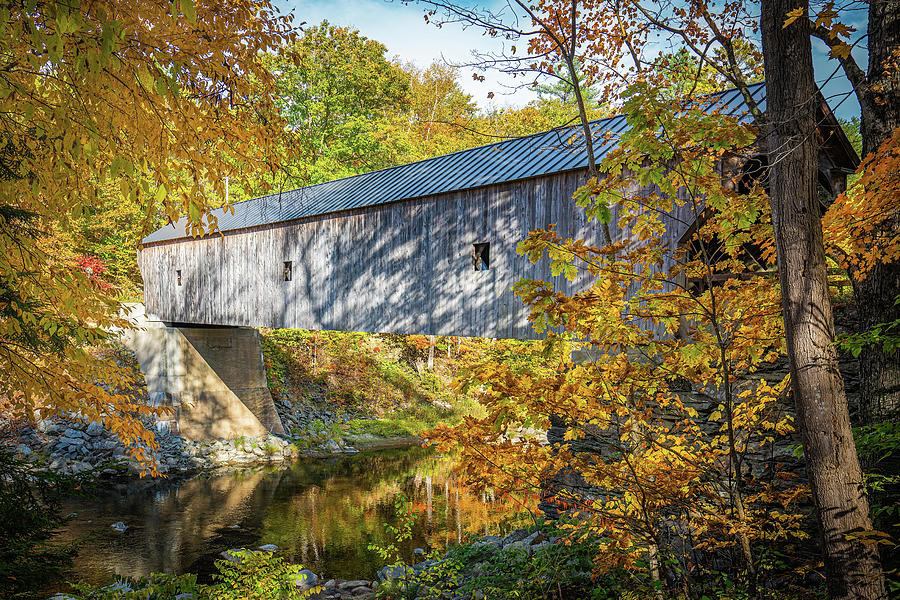 Vermont Autumn at Upper Falls Covered Bridge 3 Photograph by Ron Long Ltd Photography