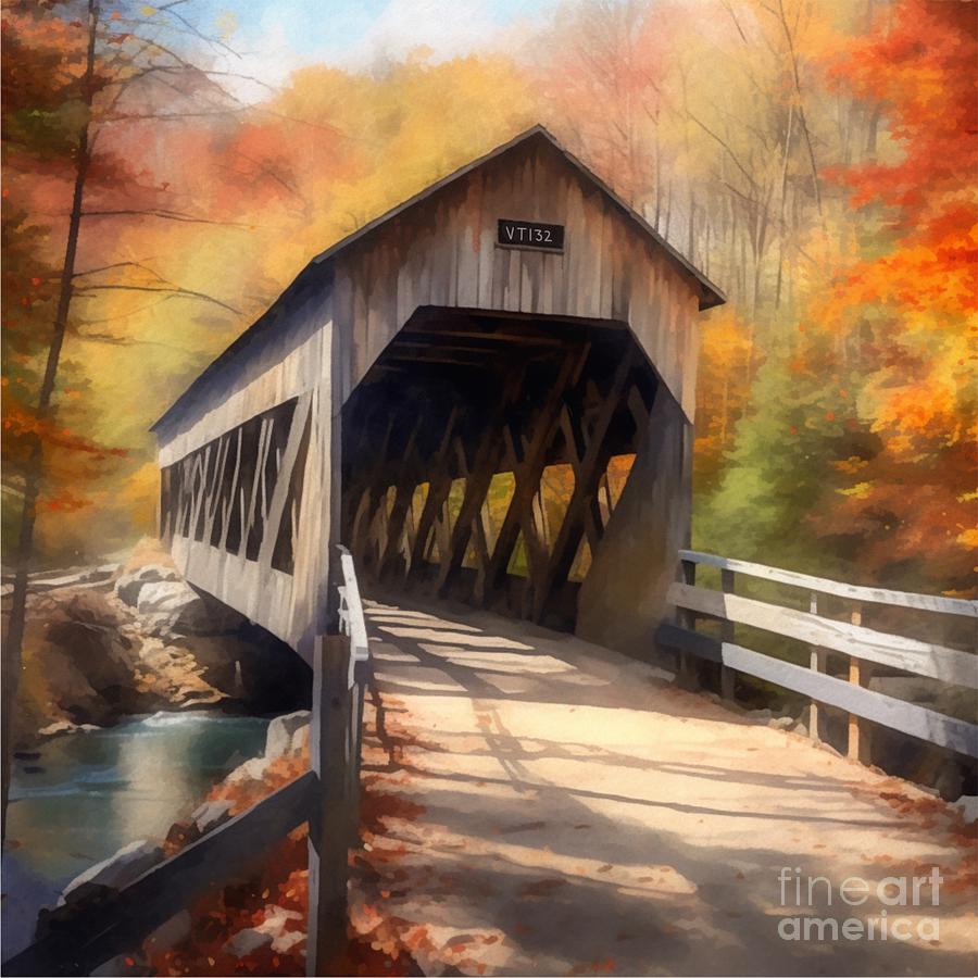 Vermont Covered Bridge Digital Art by Eva Sawyer