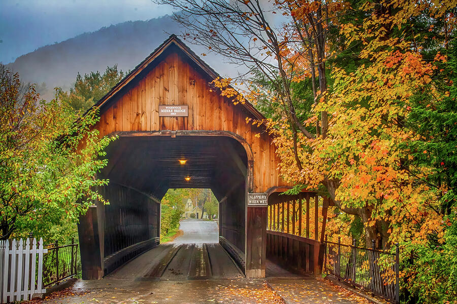 Vermont fall colors over the middle bridge Photograph by Jeff Folger Vermont fall colors over the middle bridge Photograph by Jeff Folger