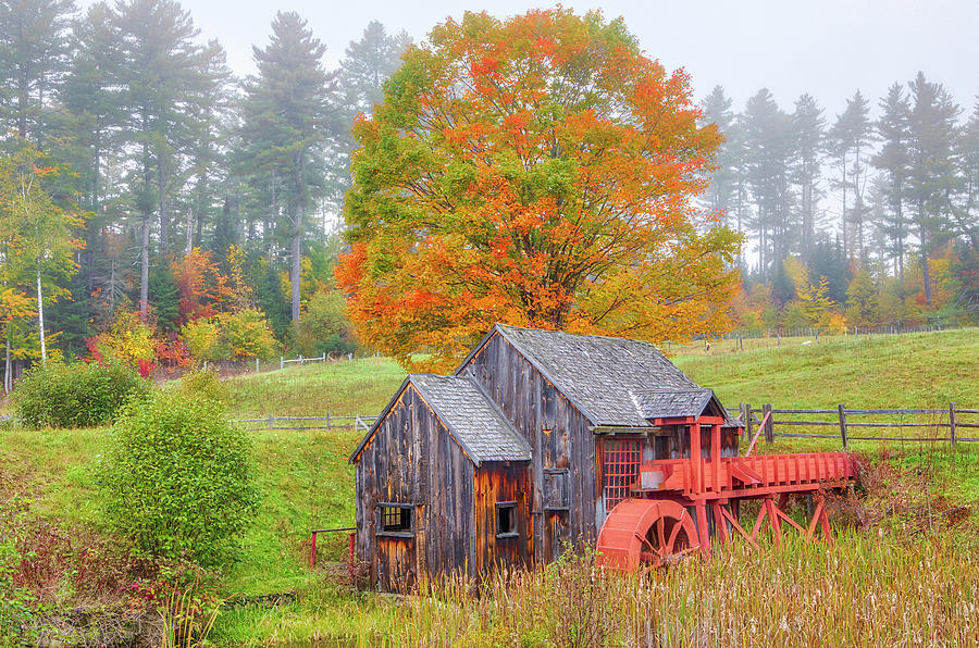 Vermont Fall Foliage at the Guildhall Grist Mill  Photograph by Juergen Roth