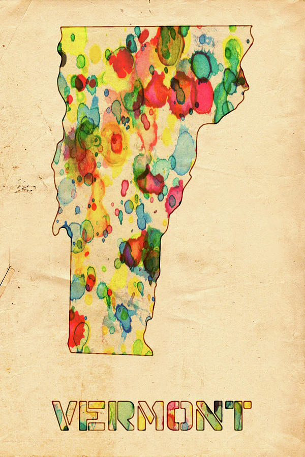 Vermont Map Poster Watercolor Painting by Beautify My Walls