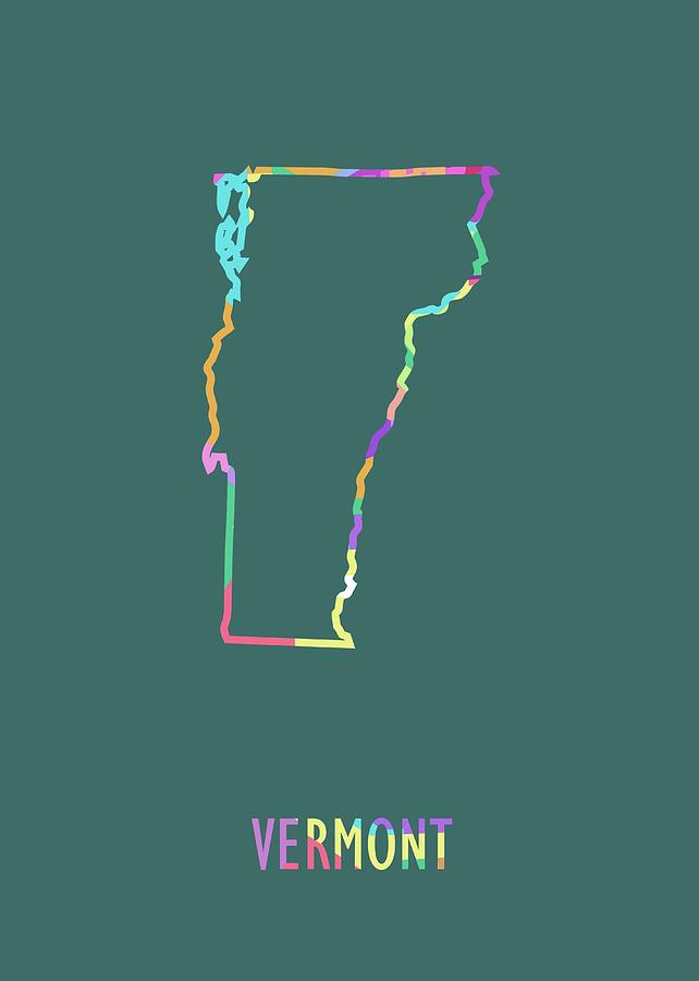 Vermont Pop Art Map Green Bg Digital Art