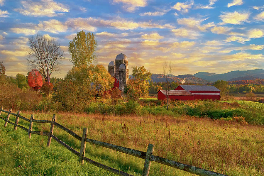 Vermont Red Barn And Silo In Autumn Photograph