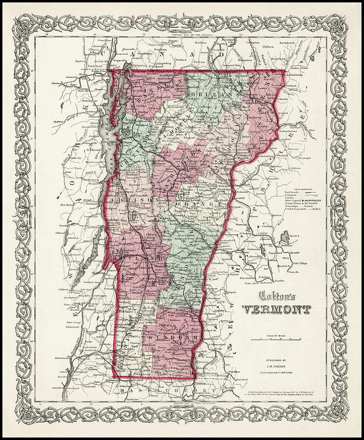 Vermont Vintage Historical Map 1855 Photograph by Carol Japp - Fine Art ...