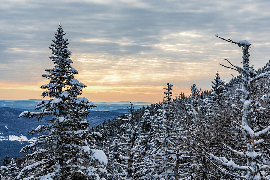 Vermont Winter Mountain Orange Sky Photograph by Chad Dikun