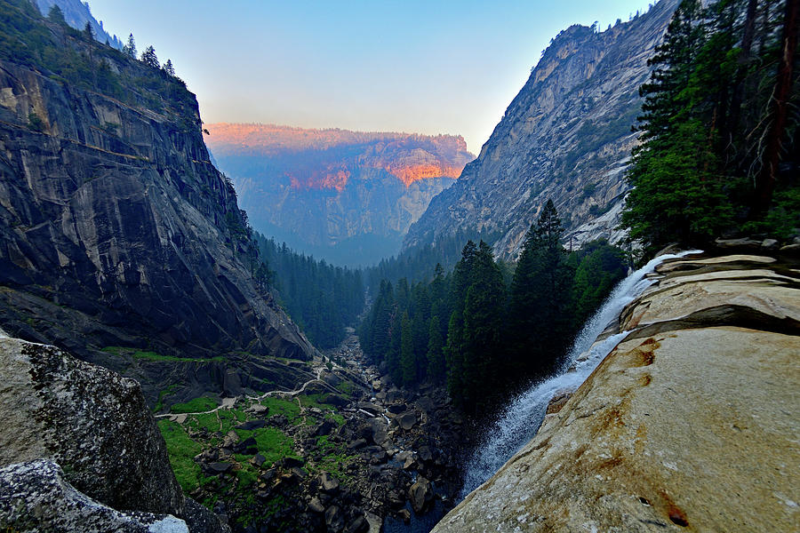 Vernal Falls and Lit up Mountain Top Photograph by Amazing Action Photo Video
