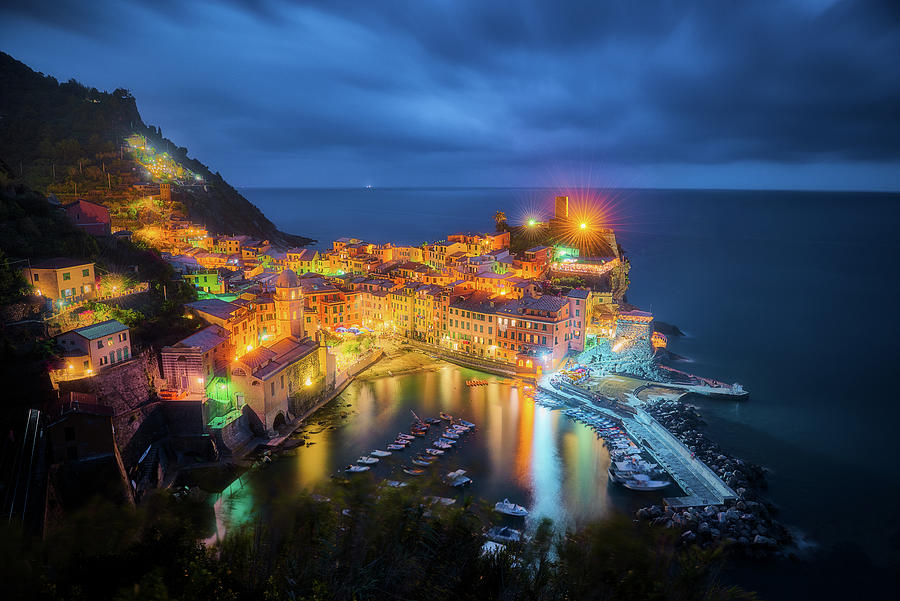 Vernazza at Night Photograph by Henry w Liu
