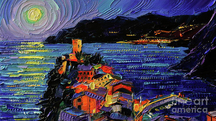 Vernazza by night DETAIL 2 oil painting Mona Edulesco Painting by Mona Edulesco