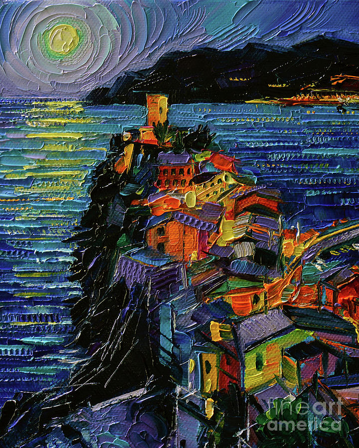 Vernazza by night DETAIL oil painting Mona Edulesco Painting by Mona Edulesco
