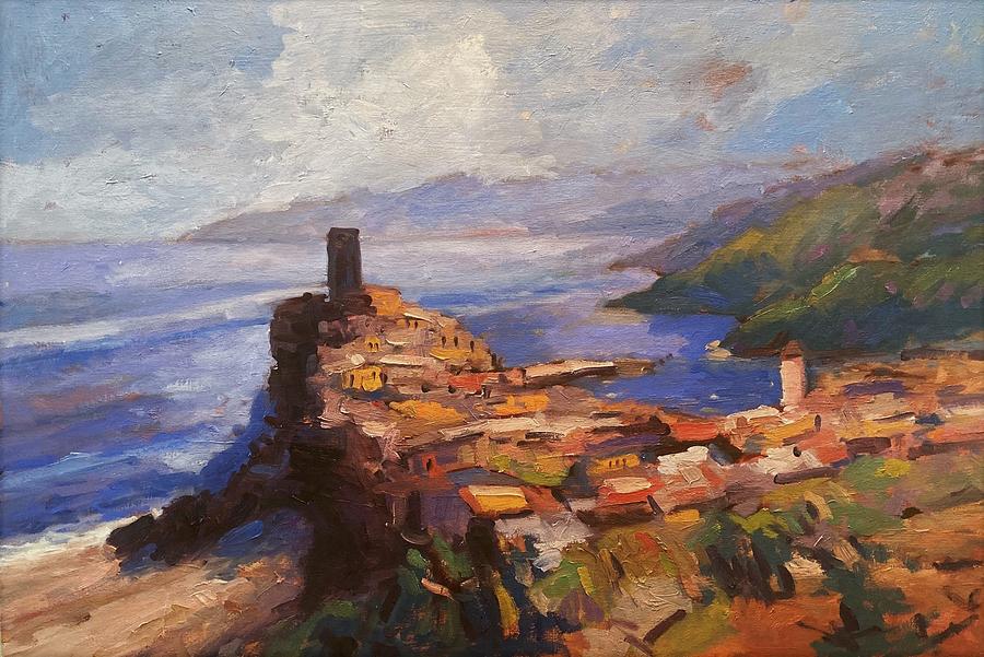 Vernazza in silhouette Painting by R W Goetting