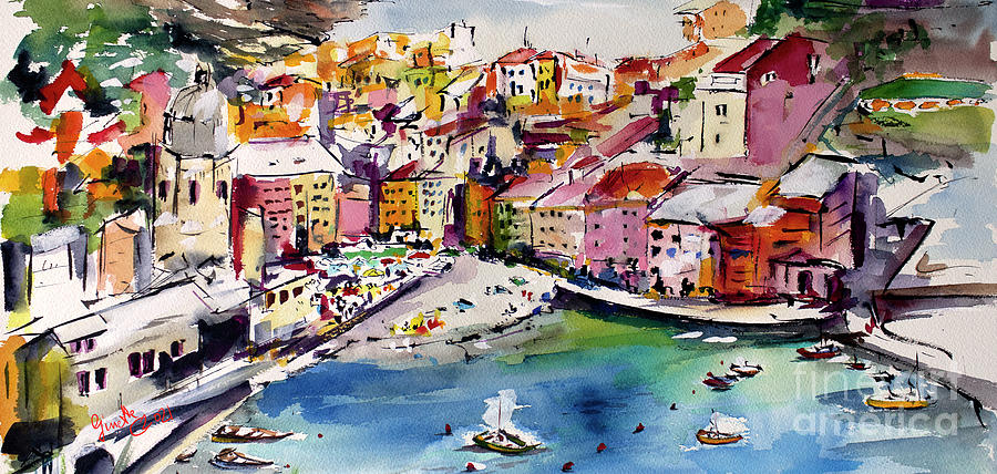 Vernazza Panorama Painting by Ginette Callaway