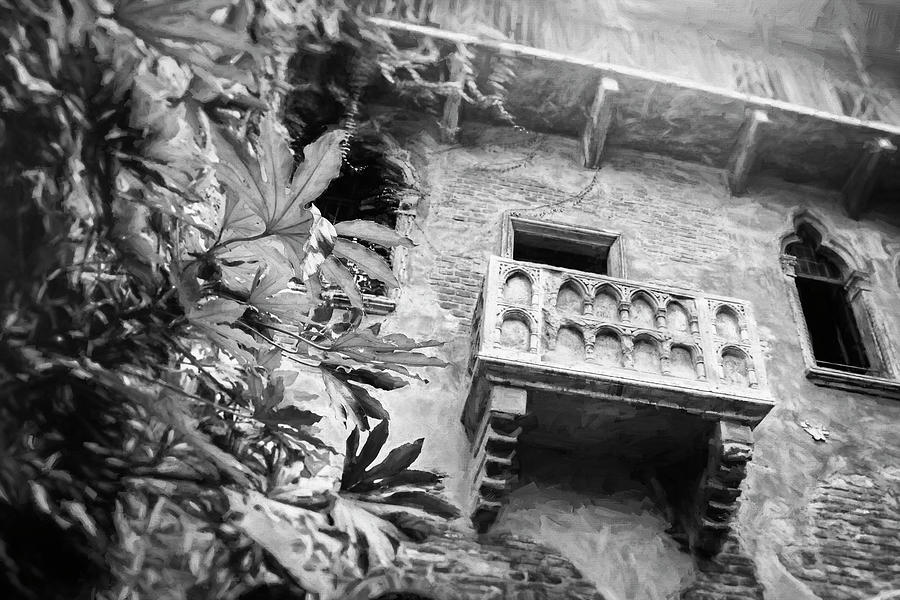 Verona Italy Juliets Balcony Black and White Photograph by Carol Japp