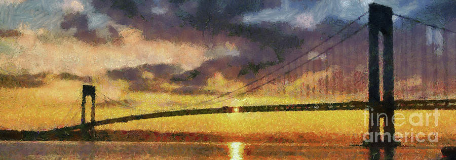 Skyline Painting - Verrazano bridge during sunset by George Atsametakis